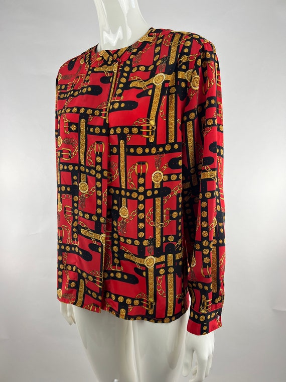 1990's Jordan Red, Black, and Gold Baroque Blouse… - image 4