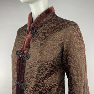 1960s Reversible Faux Fur Jacket|Cozy Furry Coat|Faux Animal Fur Jacket|Baroque Coat|Asian Inspired Jacquard Jacket |Cheongsam Qipoa Coat|XS