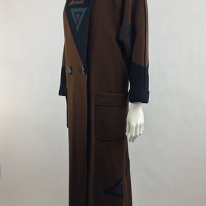 1980's Marylou Ozbolt Storer Fibre Arts Seattle Brown Coat w Colorful Abstract AppliquesWearable ArtWool JacketOversized CoatSize Small image 6