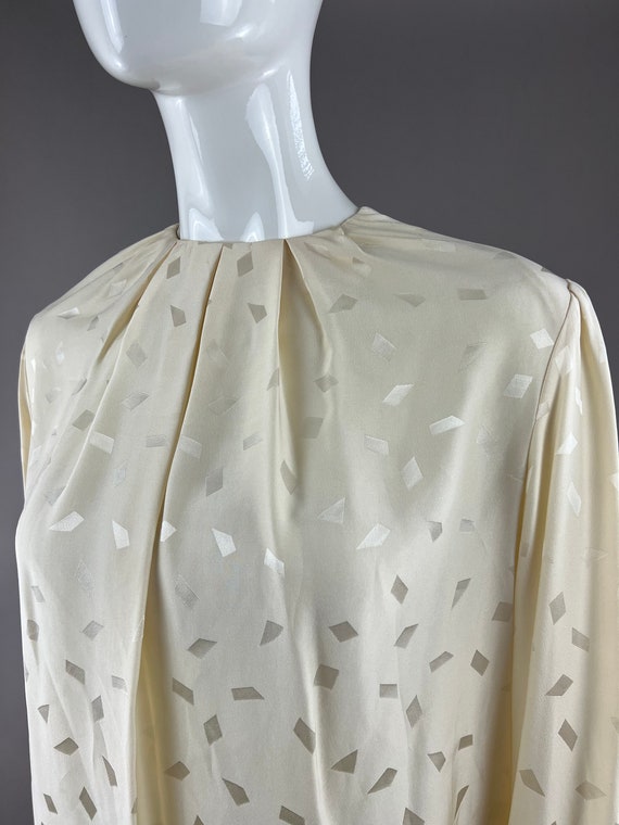 1980's Trifles Silk Ivory Jacquard Blouse|Damask B