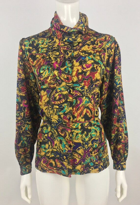 1980's Eva Laurel Blouse w Geometric Print|Secret… - image 2