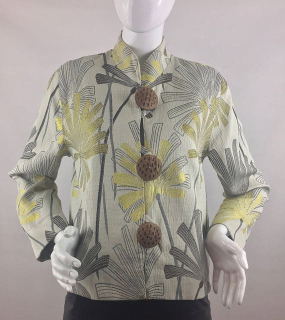 1990's Caroline Rose Jacket w Gold Floral Print, Mand… - Gem