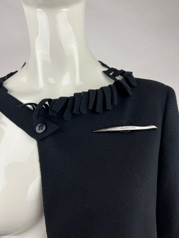 2000's Emporio Armani Black Fringed Coat|Cashmere… - image 8