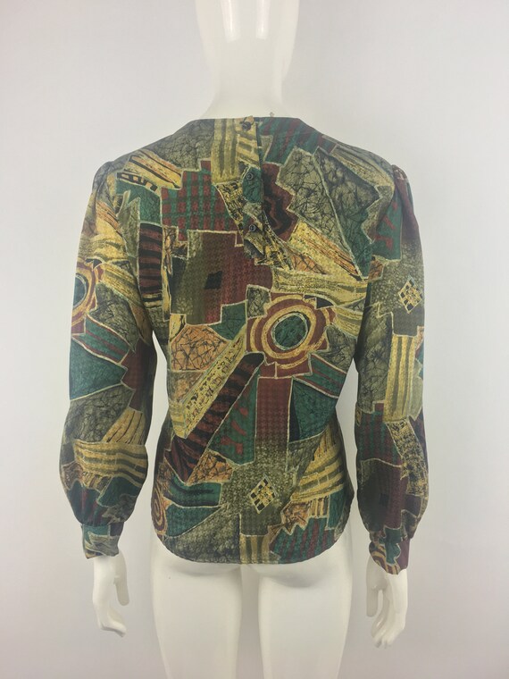 80's Robbie Sport Green Abstract Blouse|Librarian… - image 5