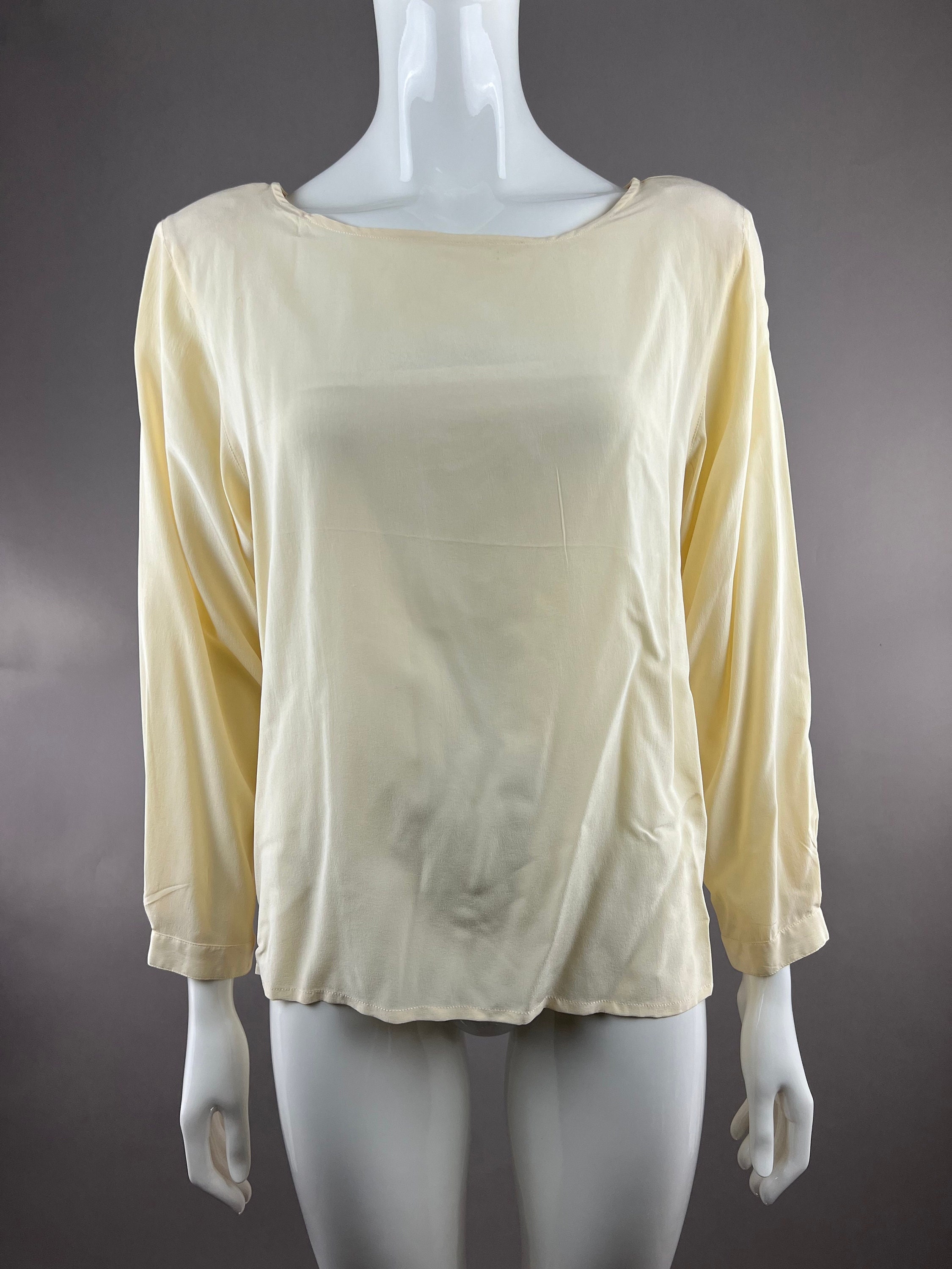 1980's Haberdash Yellow Silk Blouse|Librarian Blouse|Secretary's Blouse|Work Blouse|Professional Blouse|Career Blouse|Office Blouse|Size 11