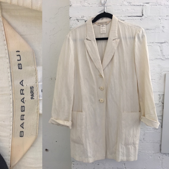 1980's Barbara Bui White Blazer|Crinkled Blazer|W… - image 1