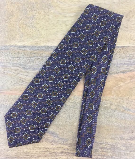 1990's Louis Feraud Purple Necktie w Geometric Pr… - image 5
