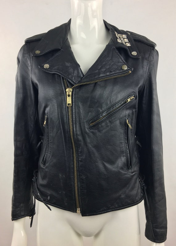 1980's Berman's Black Leather Motorcycle Jacket w The… - Gem