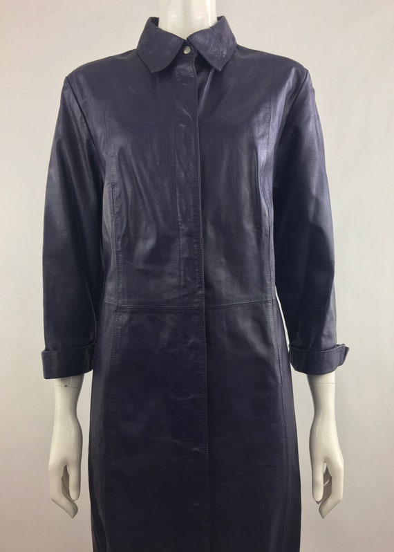 1980's Tower Hill Collection Dark Purple Leather Trench Coat