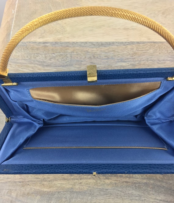 1960's Matthews Blue Purse w Gold Handle|Top Hand… - image 7