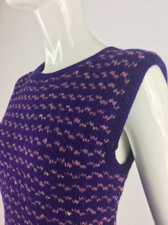 1990's Purple Hand Knitted Sweater Vest w Pink Ho… - image 6