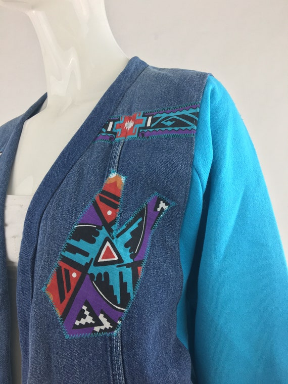 1980s Upcycled Denim Jacket: Vintage Southwestern… - image 6