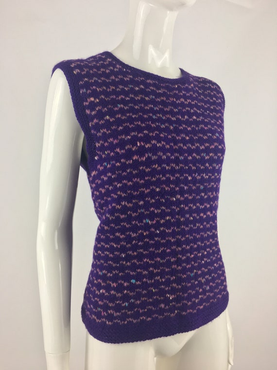 1990's Purple Hand Knitted Sweater Vest w Pink Ho… - image 4