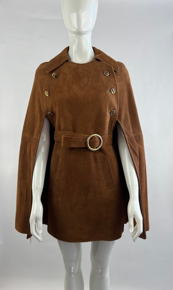 1960's Brown Suede Leather Poncho|60's Suede Cloa… - image 3