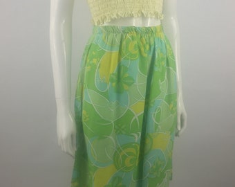 1960's Green Psychedelic Floral Print Skirt|Floral Summer Skirt|Music Festival Skirt|Church Skirt|Psychedelic Casual Skirt|Size Medium