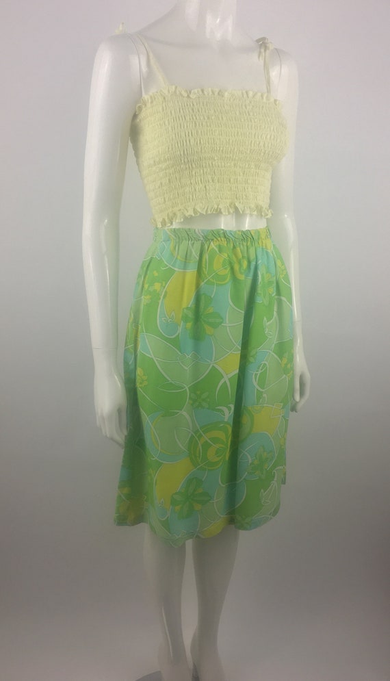 1960's Green Psychedelic Floral Print Skirt|Flora… - image 1