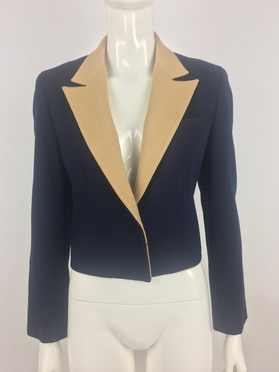 1980's Raspini Navy Blue Eaton Blazer w Tan Lapel… - image 6