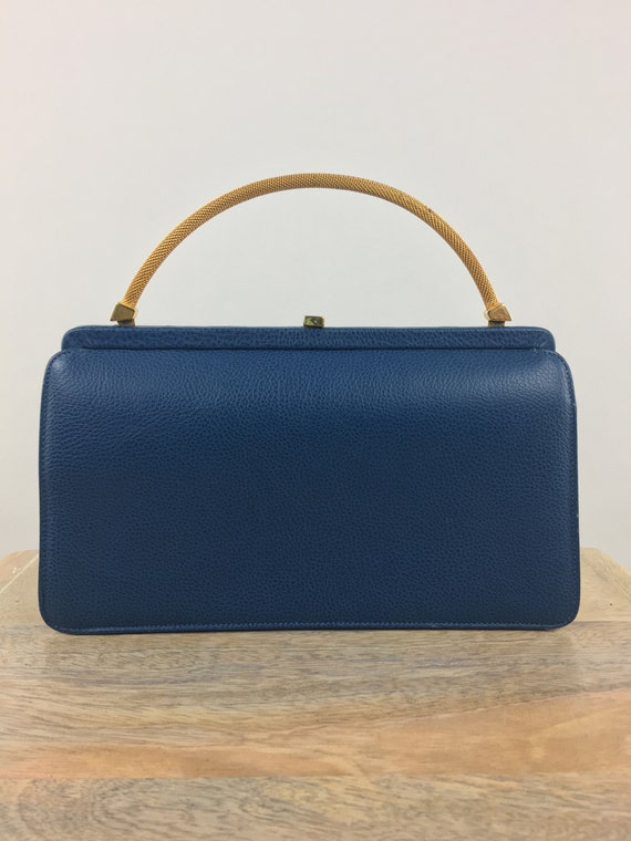 1960's Matthews Blue Purse w Gold Handle|Top Hand… - image 2