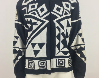 Chaqueta reversible vintage de los 90 con estampado abstracto de cebra en blanco y negro, talla L