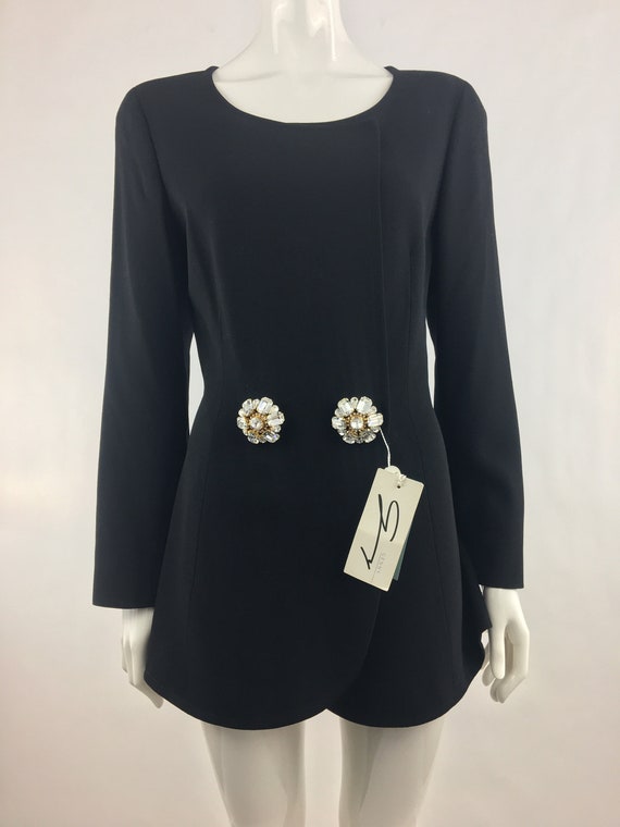 1980's Genny by Gianni Versace Black Blazer w Fau… - image 1