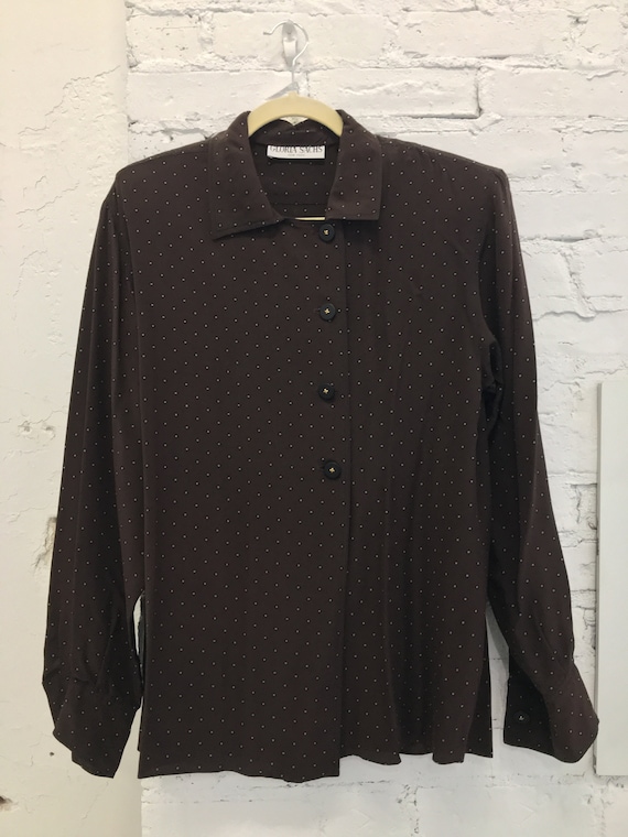 1980's Gloria Sachs Brown Geometric Blouse|Vintage