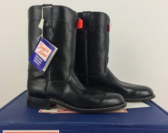 80er Tony Lama Schwarze Rindleder Stiefel| Cowboystiefel| Land & Western Stiefel| Rodeo Boots| Rancher Boots| Biker Boots| Trucker Boots| Größe 9C