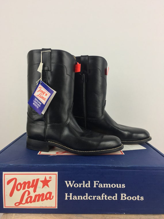 80's Tony Lama Black Cowhide Leather Boots|Cowboy 