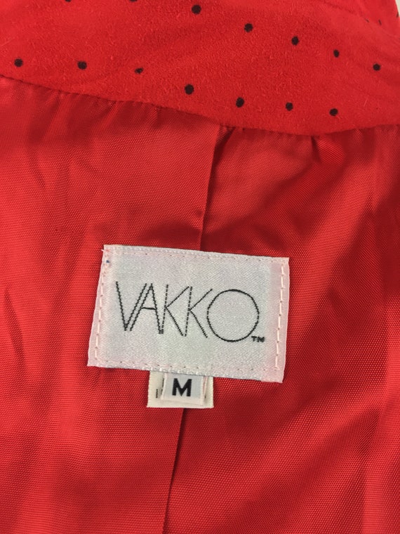 1980's Vakko Red Suede Jacket w Black Polka Dots|… - image 8