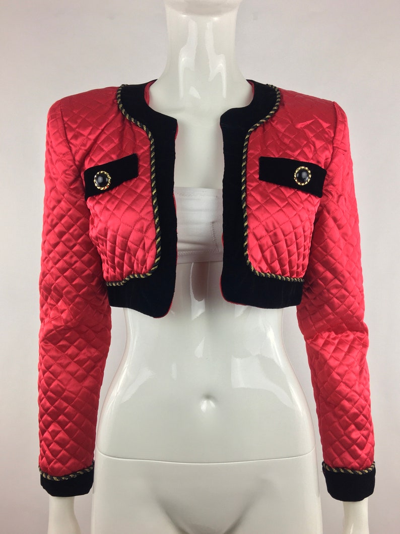 1980/'s Karen Lucas for Niki Red Cropped Jacket|Quilted Bolero Jacket|Red Quilted Shrug|Size Small