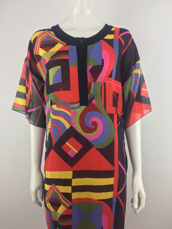 1990's Red Shirt Dress w Geometric Print|Boyfriend