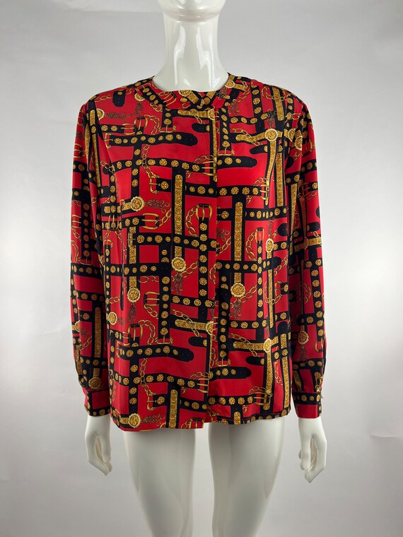 1990's Jordan Red, Black, and Gold Baroque Blouse… - image 3