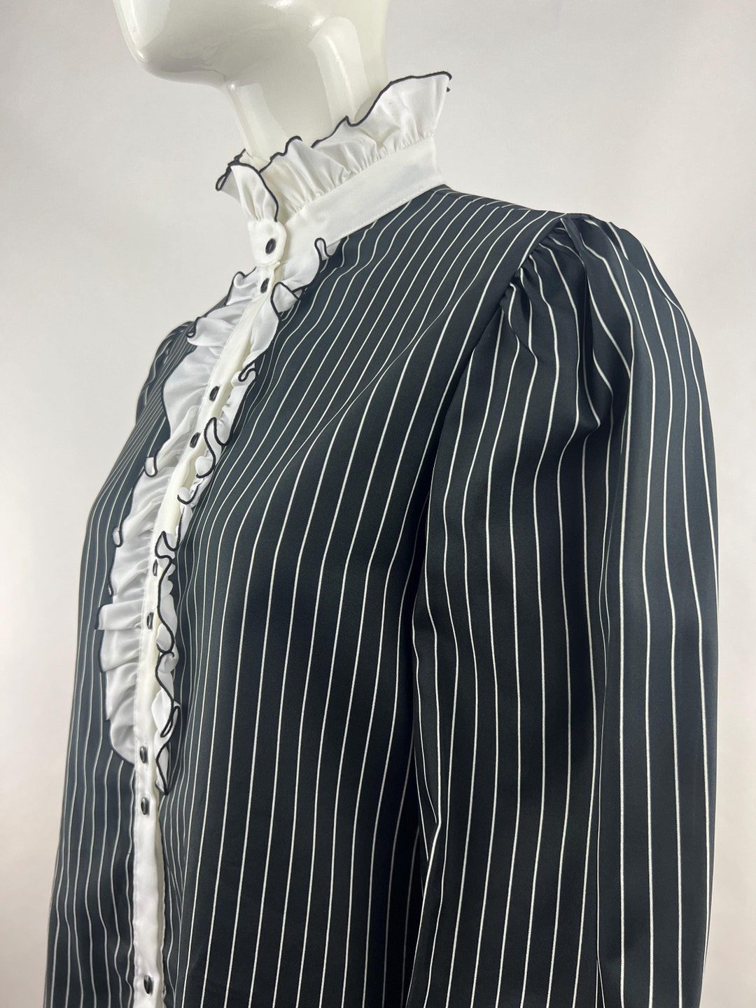 Liberace Ruffle Judy Bond Black & White Striped Ruffled Blouse|liberace Blouse|prince ...