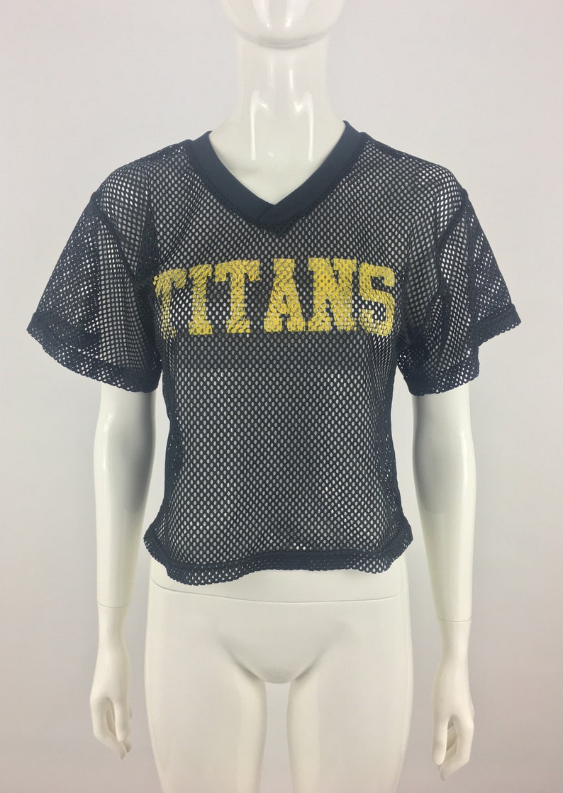 Vintage 1990/'s Champro Sports Black Titans Football Jersey|Black Practice Jersey|Cropped Football Jersey|See Through Football Jersey|Size SM