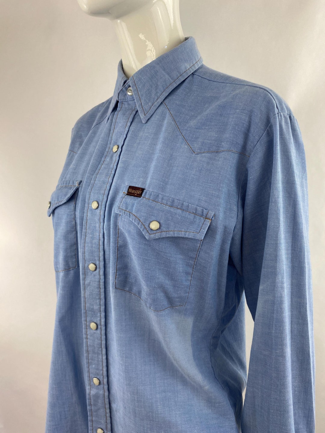Vintage Wrangler Blue Western Shirt: Pearl Snap Rockabilly Cowboy