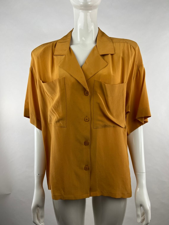 1980's Ellen Tracy Mustard Yellow Silk Blouse|Sec… - image 1