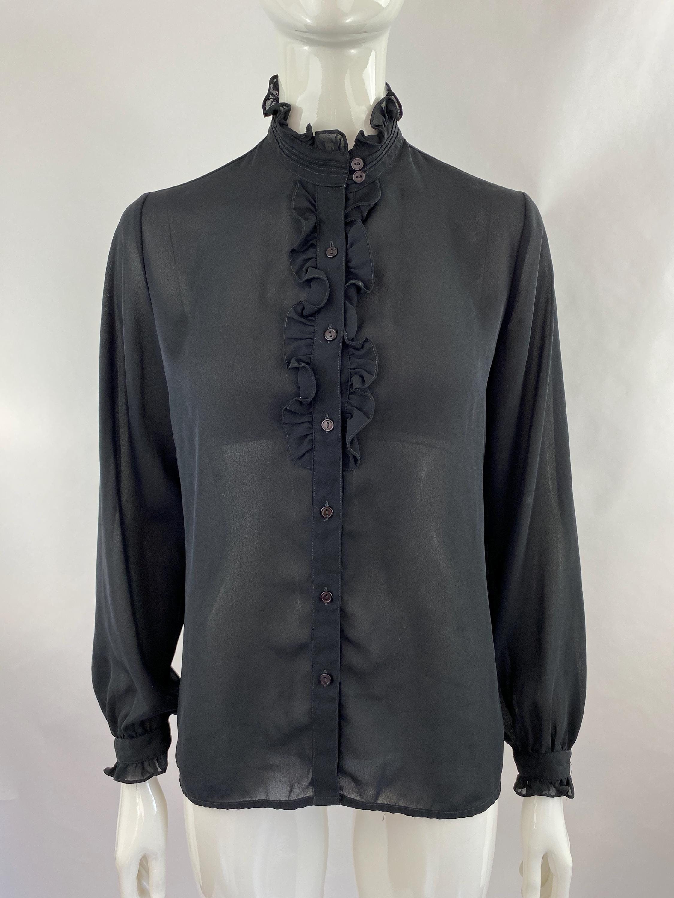 Liberace Ruffle Black Semi-sheer Tuxedo Blouse W Ruffled Collar|liberace Blouse|prince ...