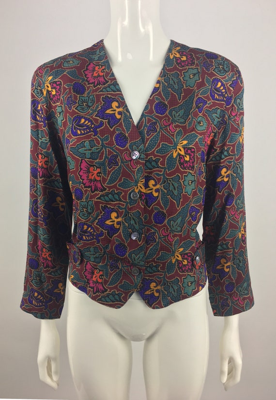1980's Anne Klein II Silk Blazer w Vibrant Paisle… - image 3
