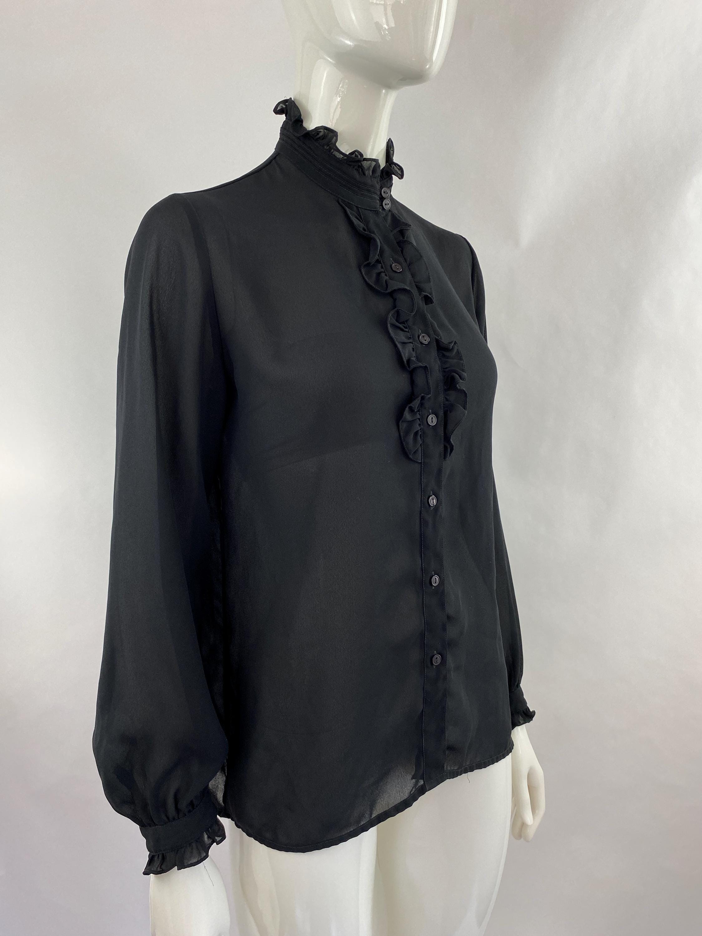 Liberace Ruffle Black Semi-sheer Tuxedo Blouse W Ruffled Collar|liberace Blouse|prince ...
