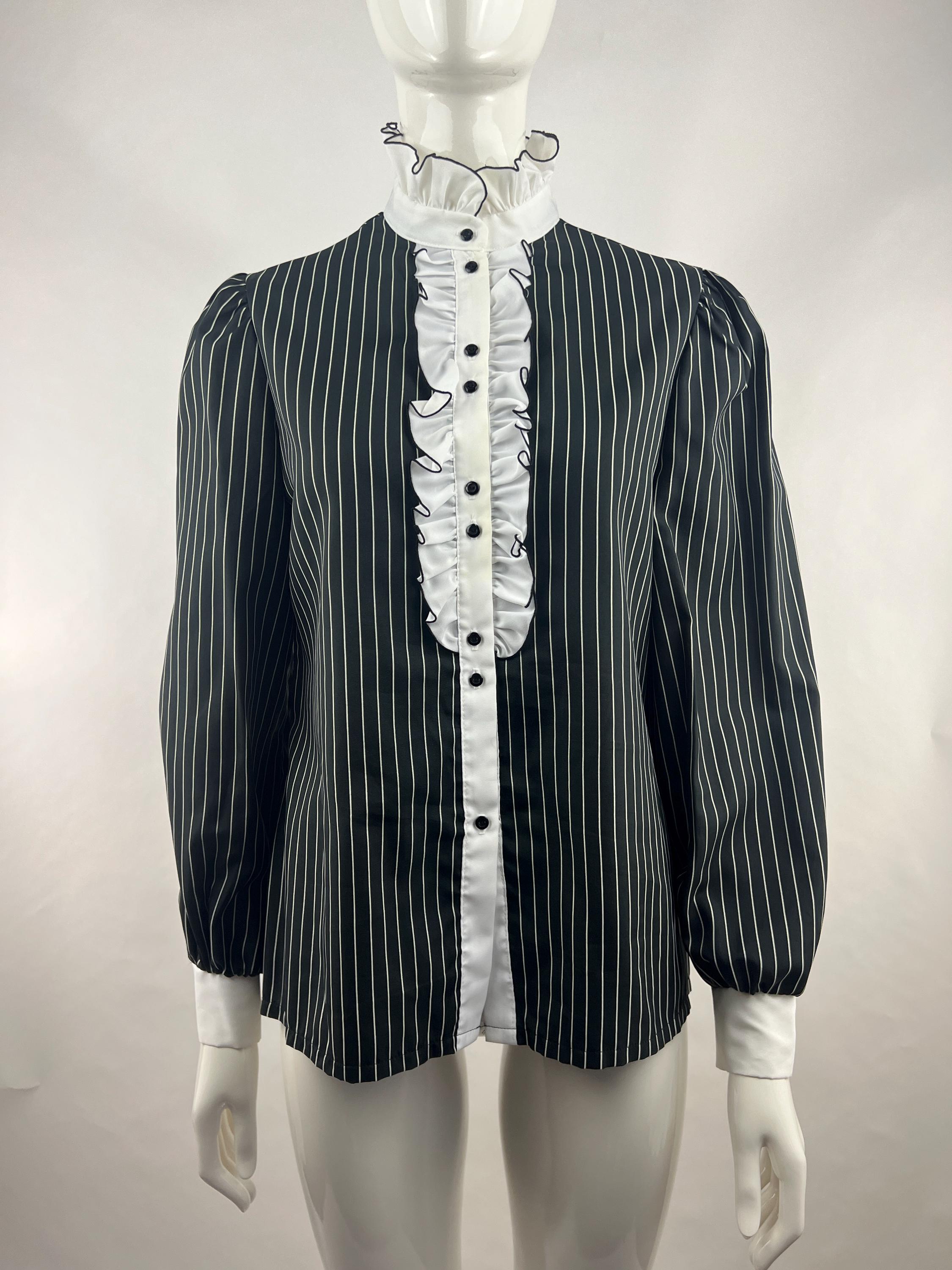 Liberace Ruffle Judy Bond Black & White Striped Ruffled Blouse|liberace Blouse|prince ...