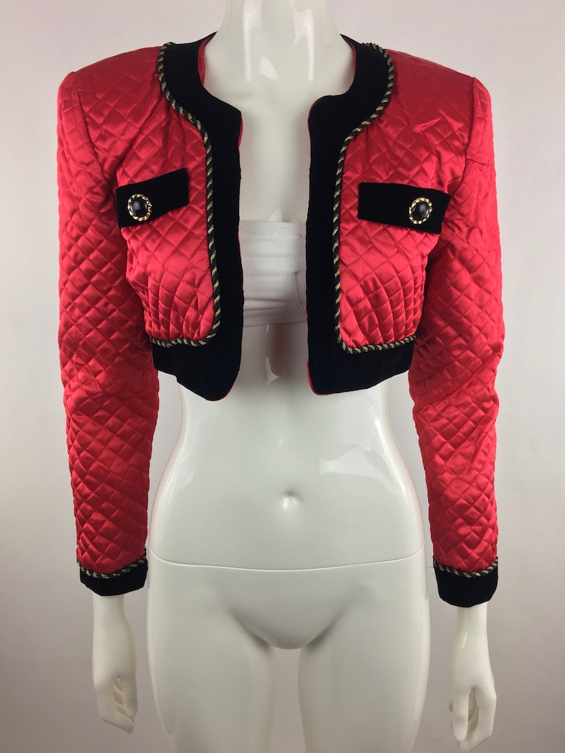 1980/'s Karen Lucas for Niki Red Cropped Jacket|Quilted Bolero Jacket|Red Quilted Shrug|Size Small
