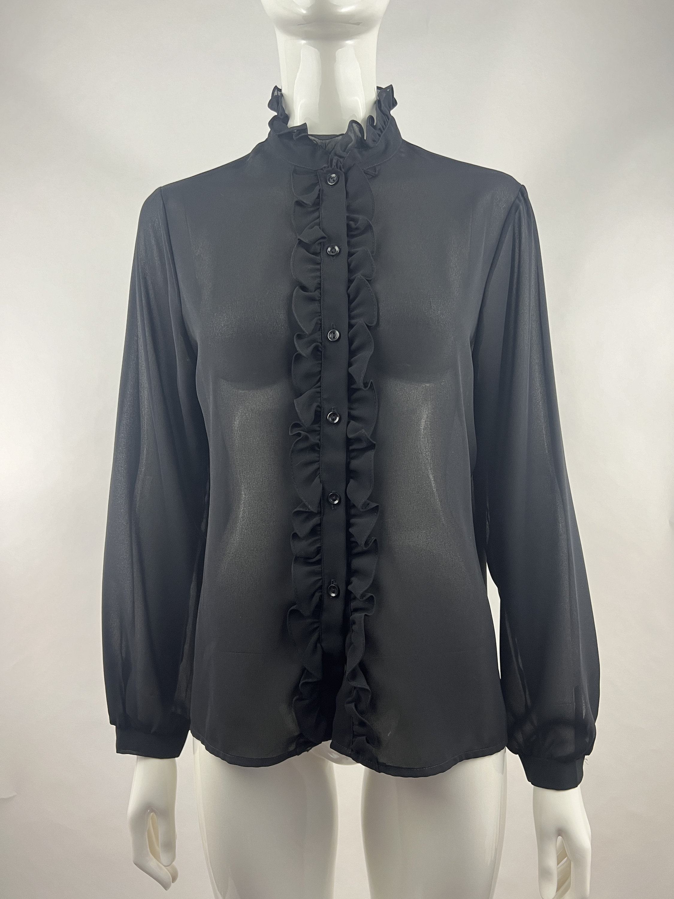 Liberace Ruffle Black Semi-sheer Tuxedo Blouse W Ruffled Collar|liberace Blouse|prince ...