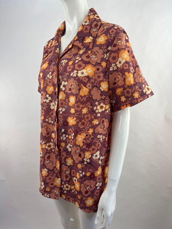 1970's MLM Pink Abstract Floral Print Blouse|Summ… - image 3