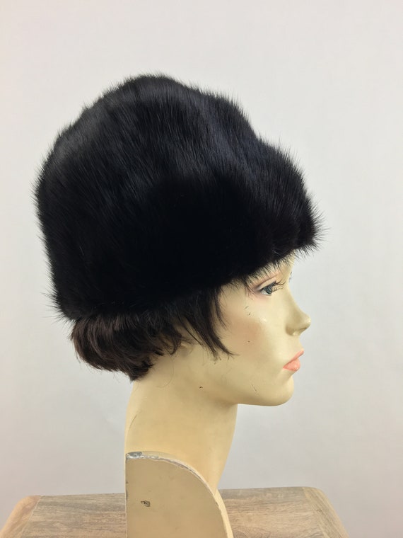 1960's Marshall Field's Black Mink Fur Hat|Pillbo… - image 3