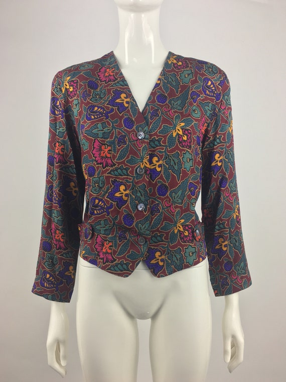 1980's Anne Klein II Silk Blazer w Vibrant Paisle… - image 1