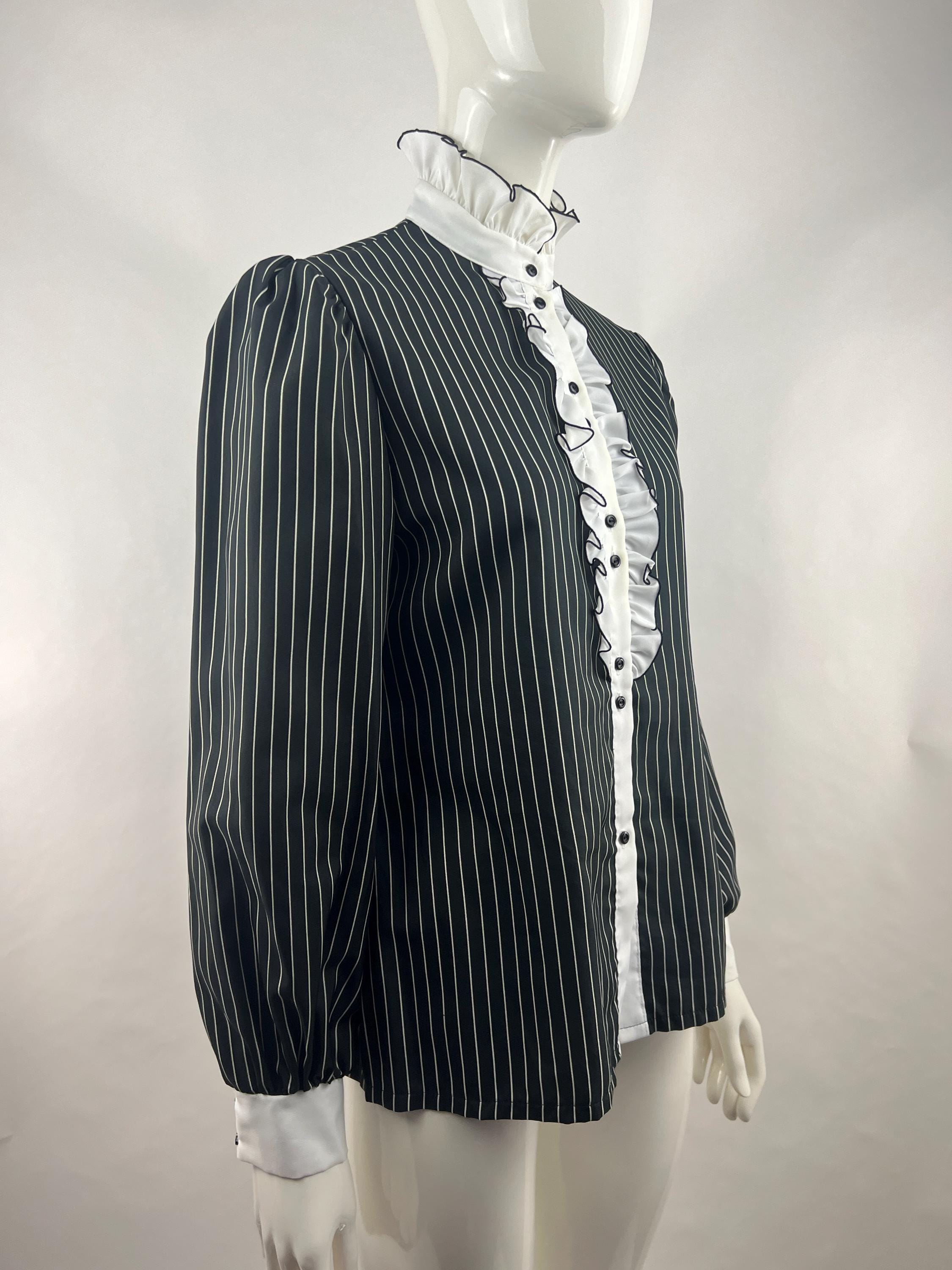 Liberace Ruffle Judy Bond Black & White Striped Ruffled Blouse|liberace Blouse|prince ...