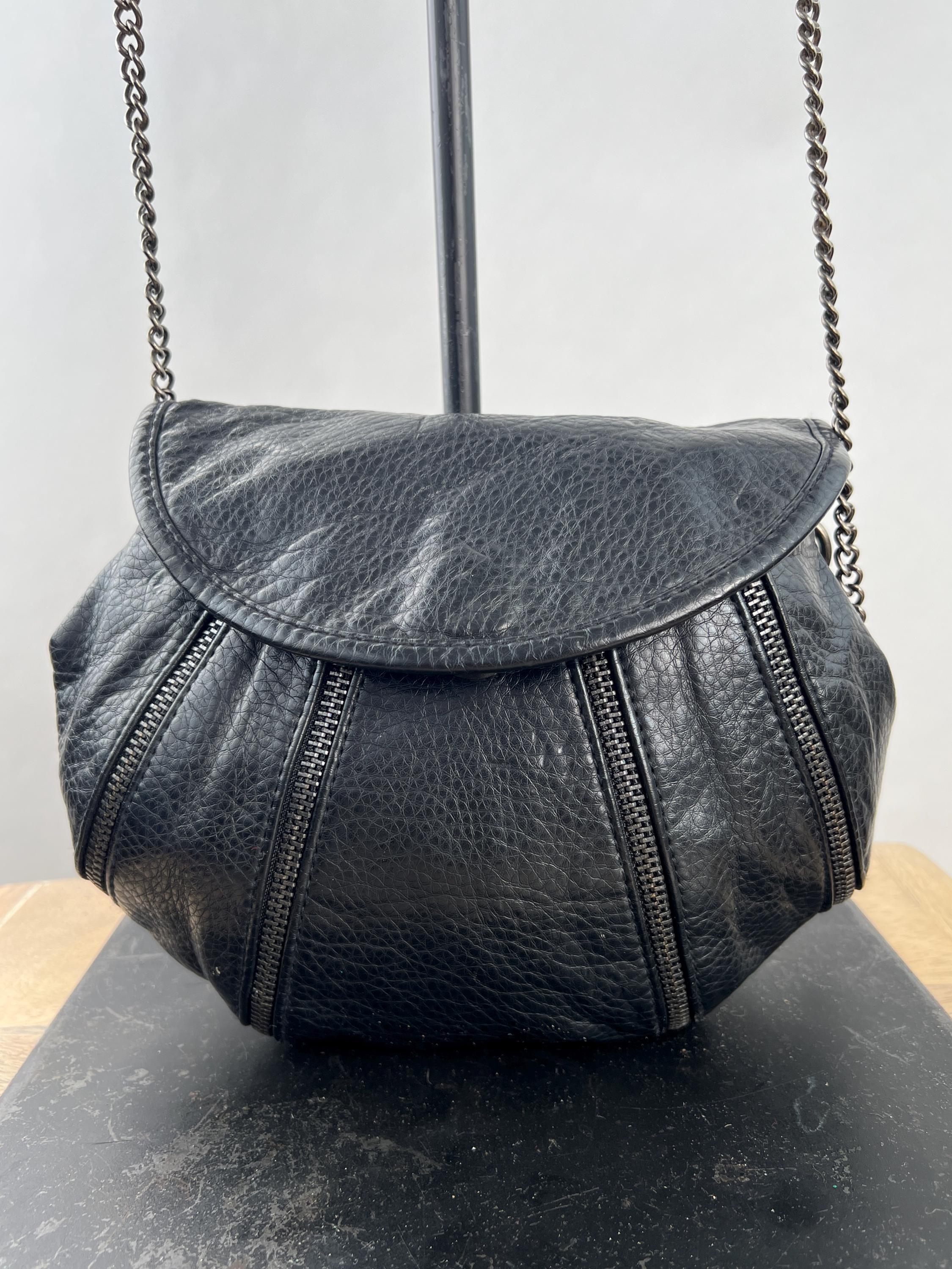90s Deena & Ozzy Black Leather Chain Strap Purse|soft Pebbled