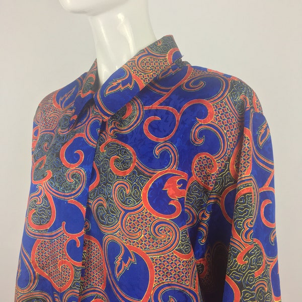 1980's Lauren Lee Blue Paisley Blouse|Blue Abstract Blouse|Casual Blouse|Size 18