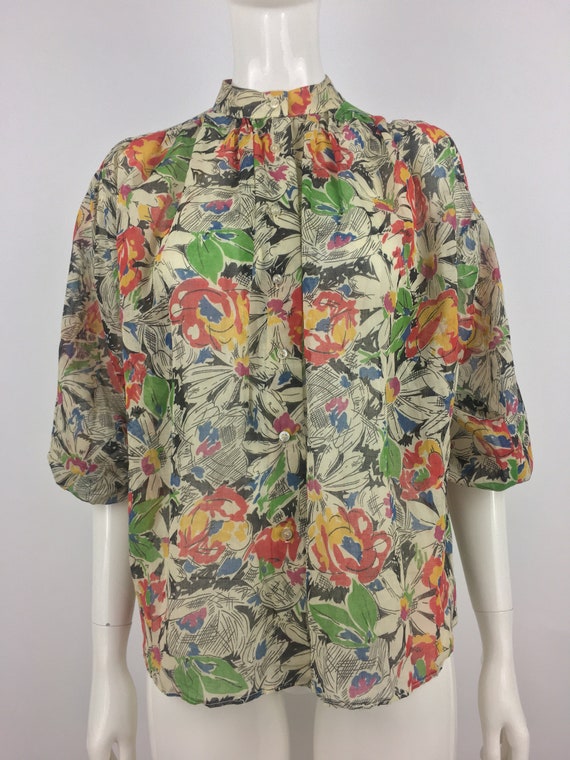 1970's Stitches Semi-Shear Floral Blouse|Shear Su… - image 1