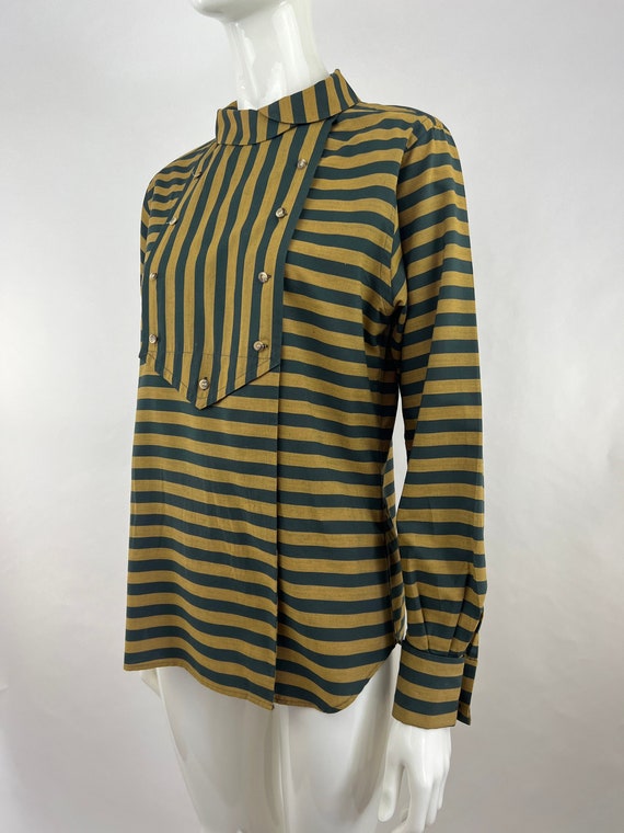 1980's Liz Claiborne Brown & Black Striped Blouse|