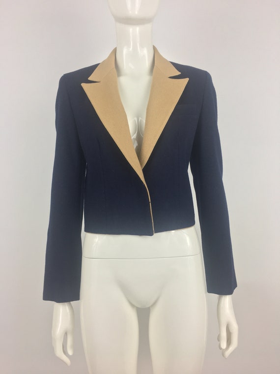 1980's Raspini Navy Blue Eaton Blazer w Tan Lapel… - image 4